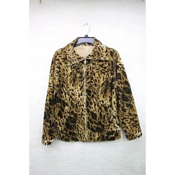 Jones New York Sport Women's Velour Animal Print Jacket-Size Large - Picture 1 of 9